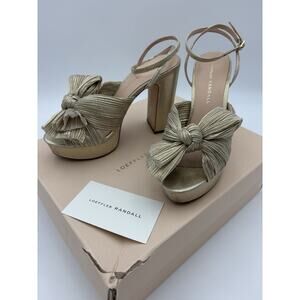Loeffler Randall Natalia Platinum Platform Sandal Gold Size 5.5 Metallic Bow